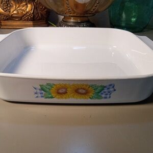 VTG Corning Ware Sunflower A-21-B-N  Open Roaster 10 1/2 X 12 1/4 X 2 1/2